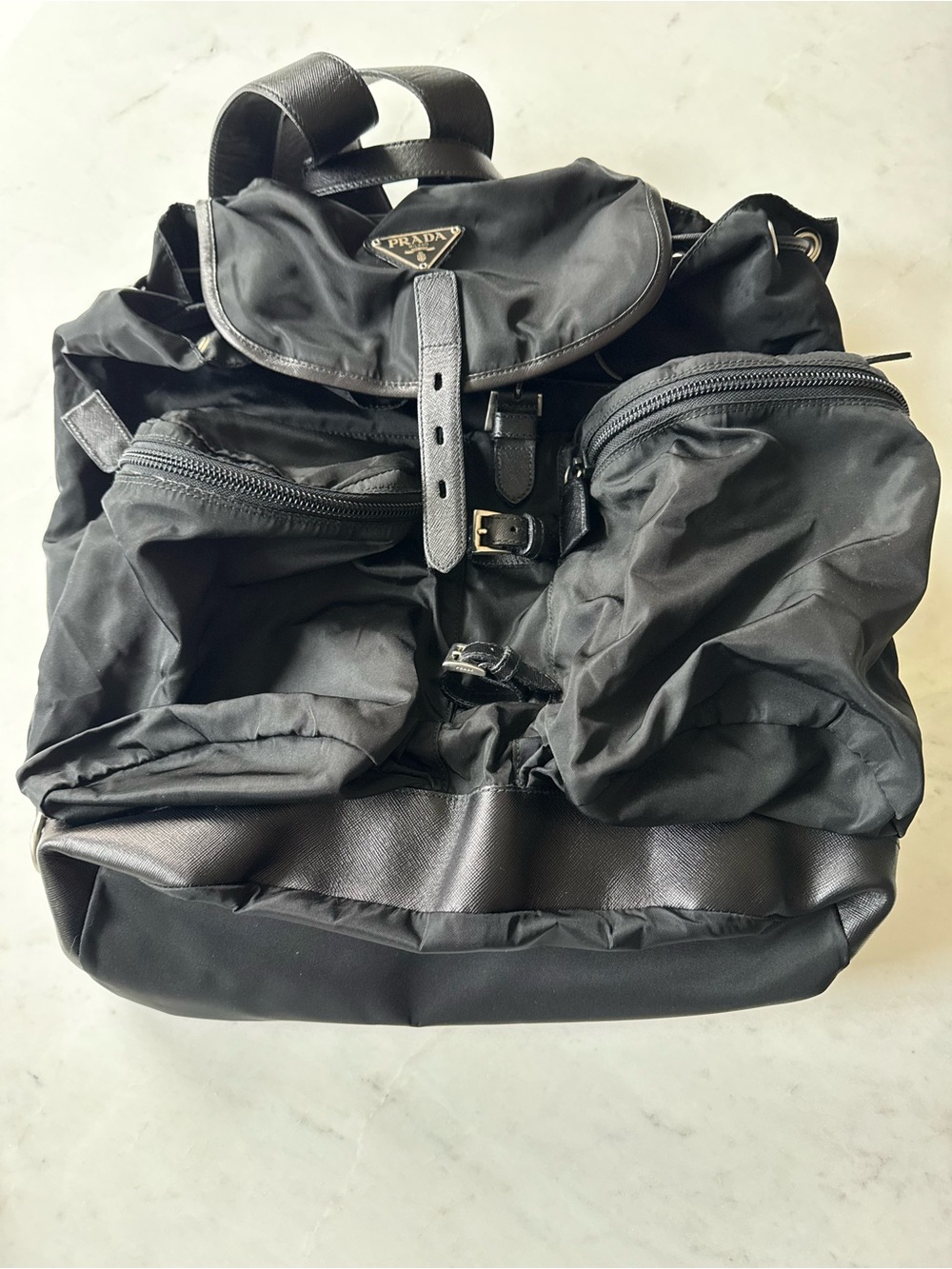 Prada Black Nylon Drawstring Buckle Backpack